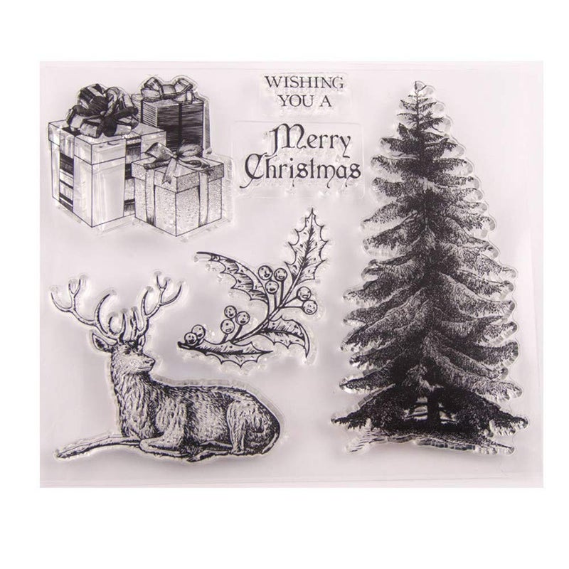 arriettycraft Merry Christmas Christmas Tree Decors Elk Deer Clear Stamps for Christmas Cards Making Decoration and Scrapbooking Rubber Stamps for Craft - Image 1